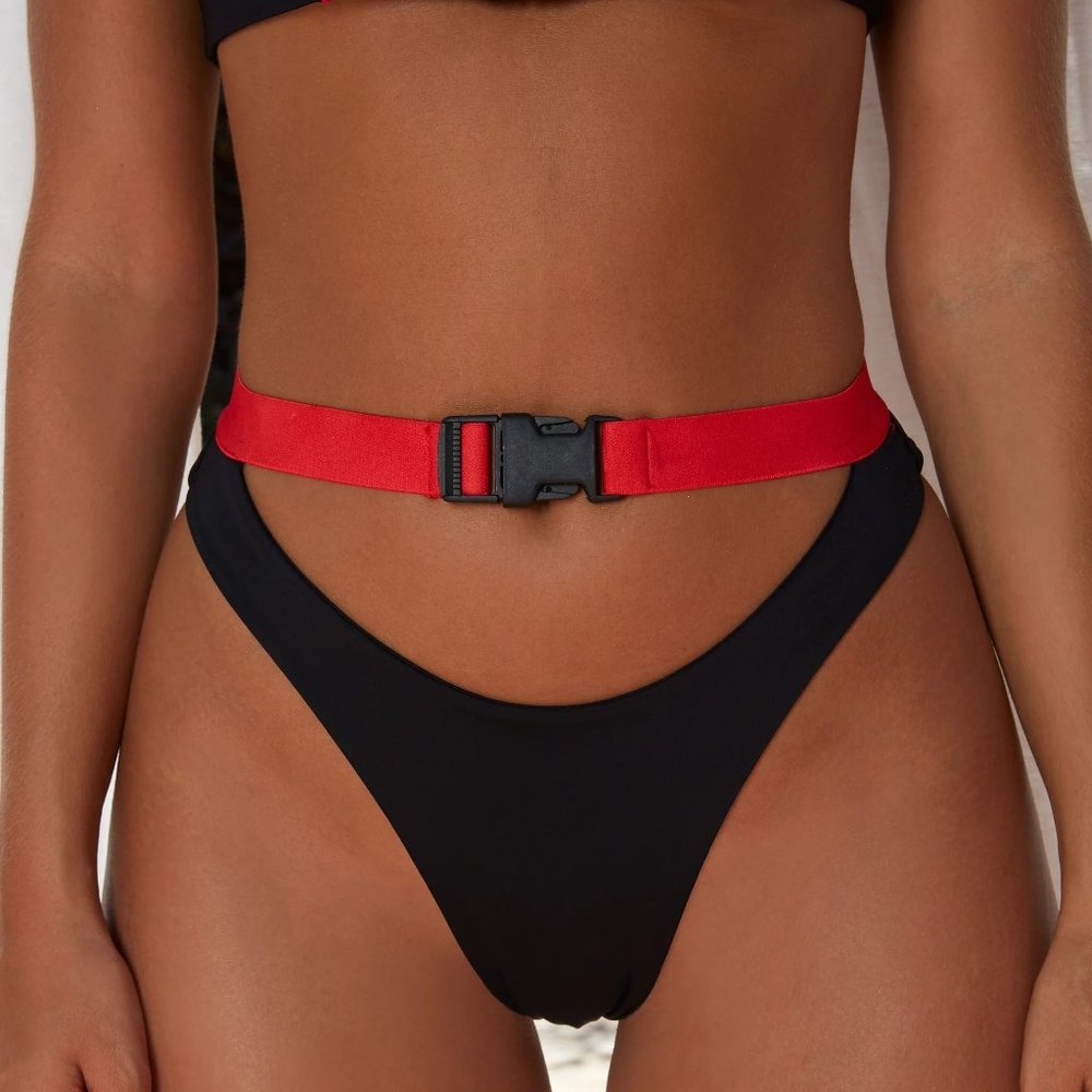 OH POLLY Collar Back Gurl Belted Bikini Bottom NWT